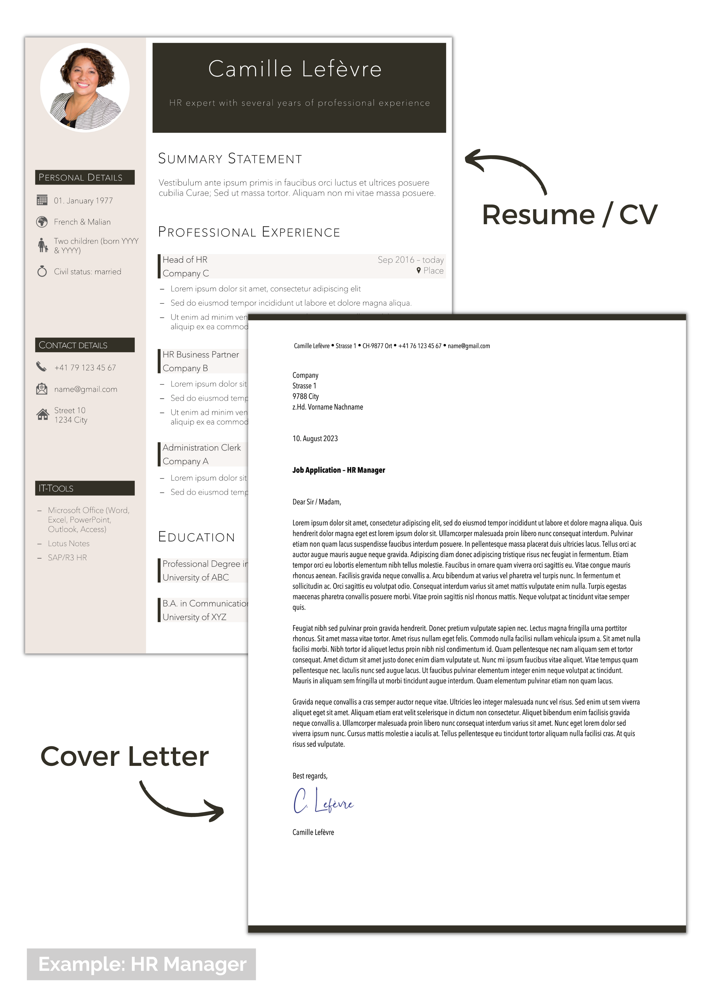 sample swiss job application resume and cover letter for hr manager