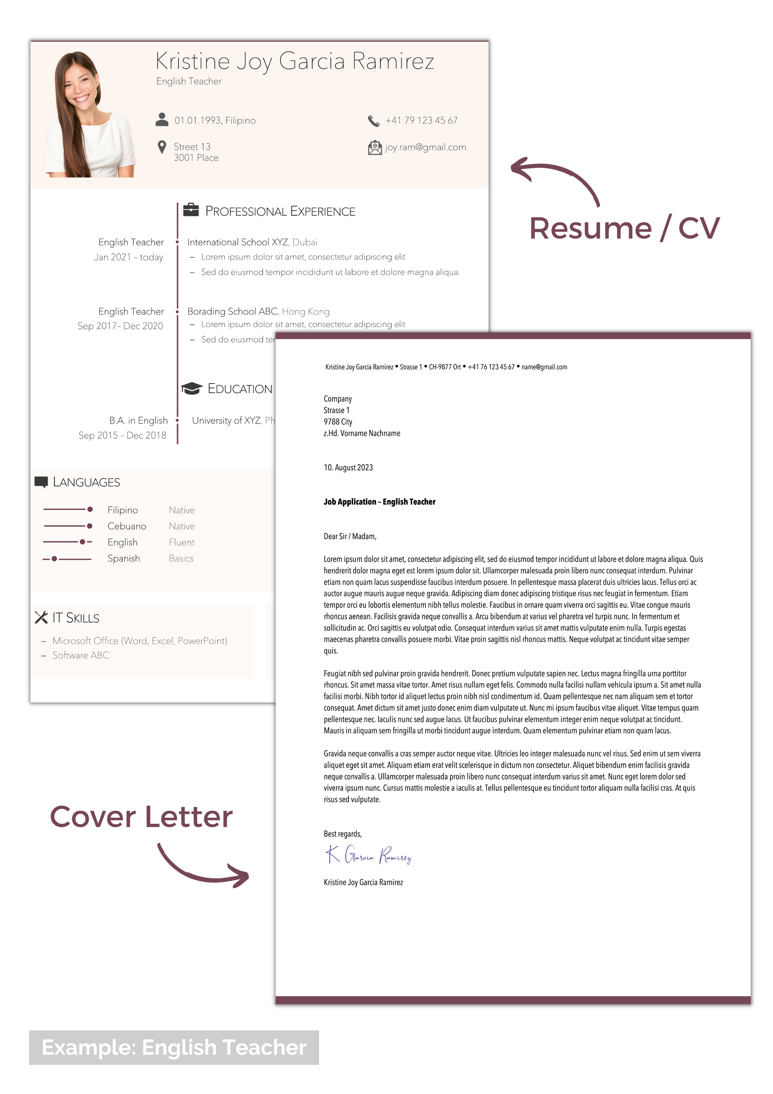 sample swiss job application resume and cover letter for english teacher